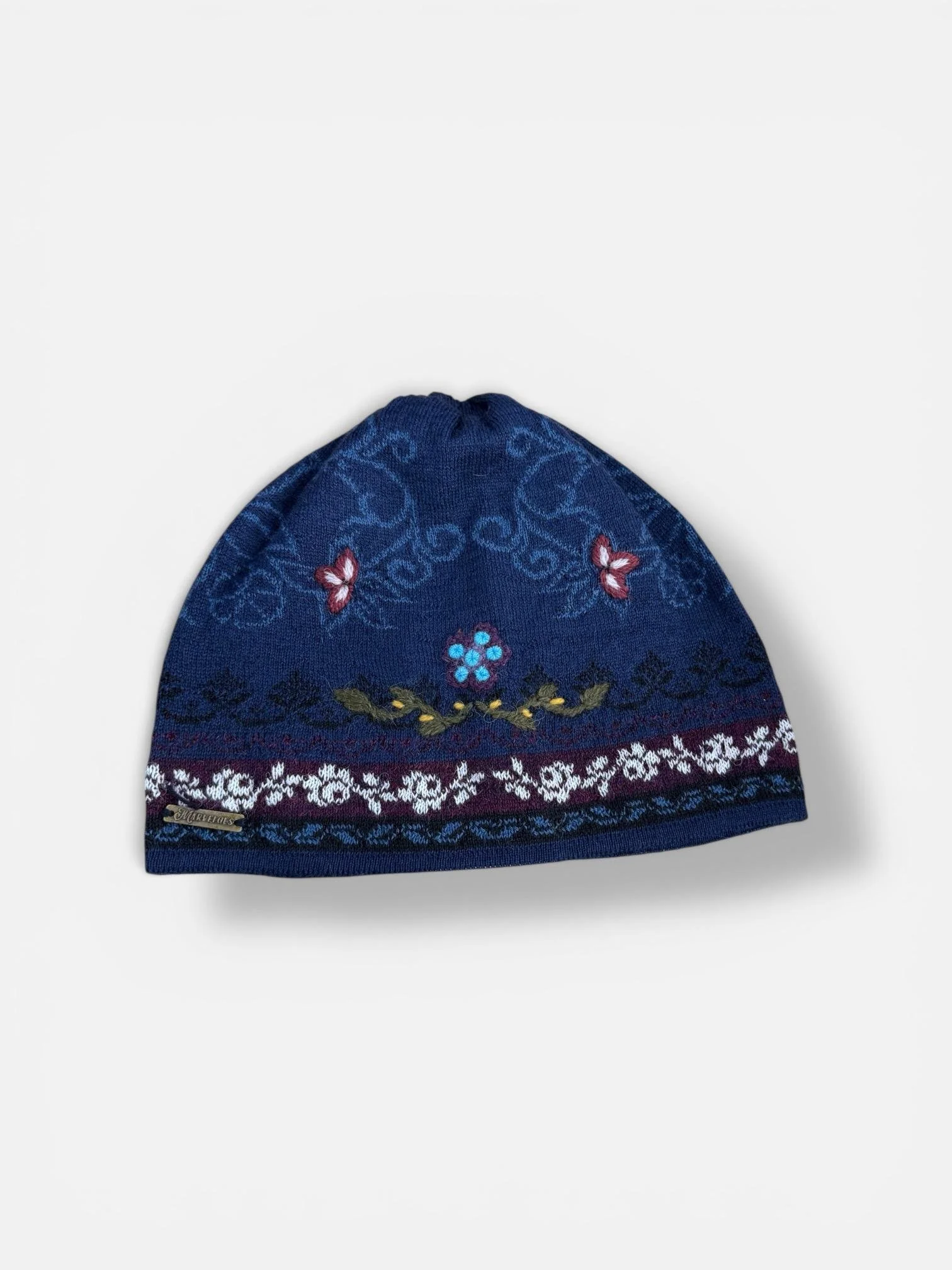 Hand-Embroidered Alpaca Beanie — Llama Butterfly